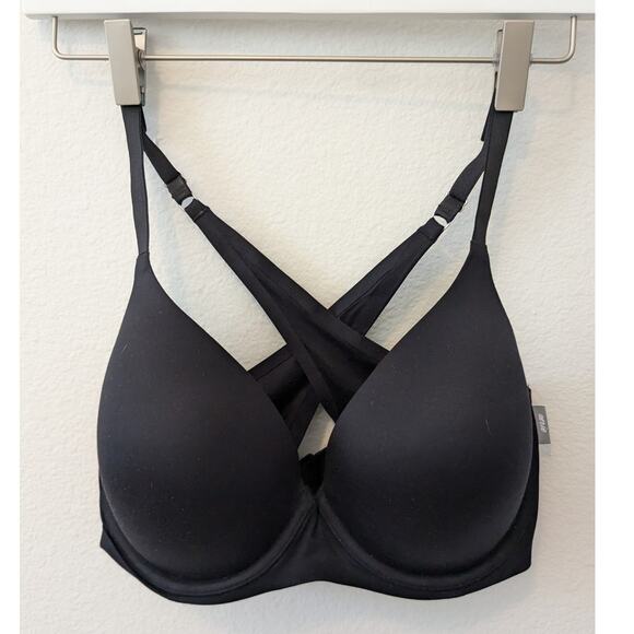 AERIE Full Coverage Lined Satin Underwire Bra Cross Back Racerback Black 32DDD - Picture 1 of 5